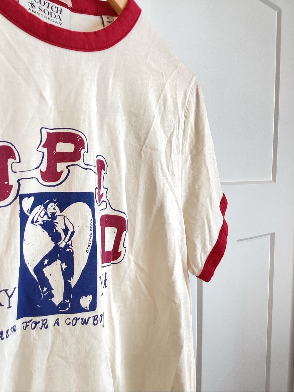 🍀Scotch & Soda Lucky You Ringer Tee Anthropologie New Cupid Lucky You Medium - Picture 7 of 12